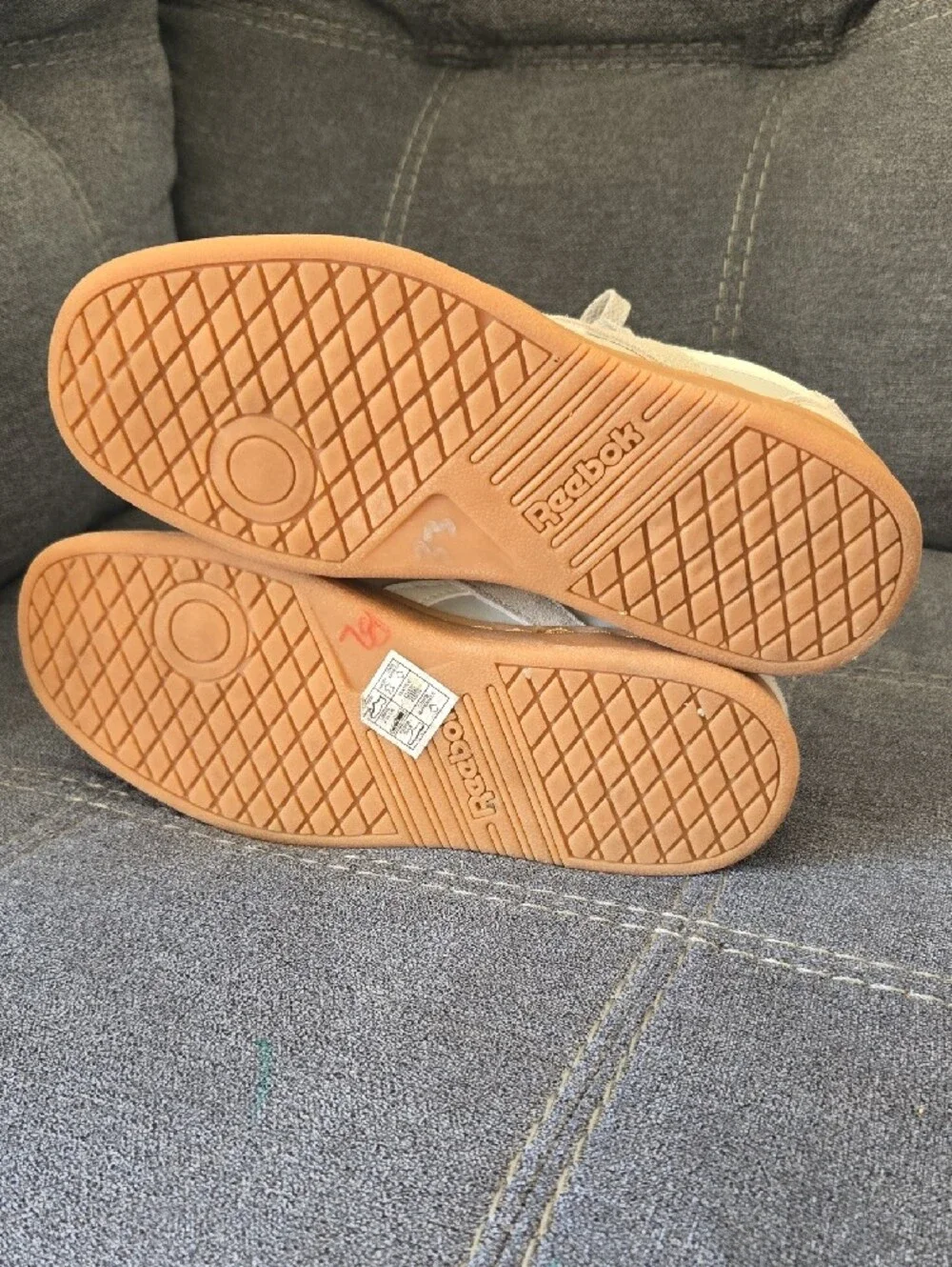 Reebok Gray Sneakers with Gum Sole and Pink Logo